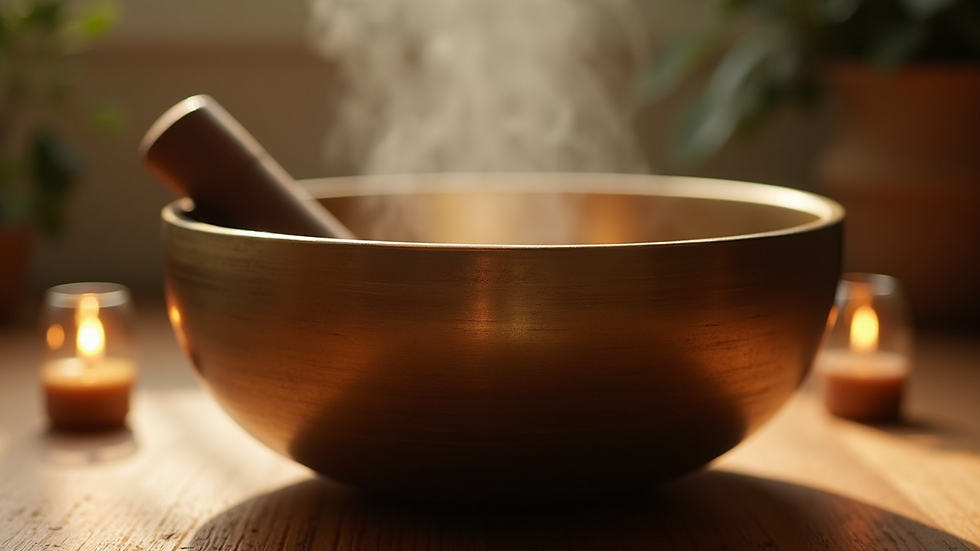 Close-up view of a sound therapy bowl emitting vibrations