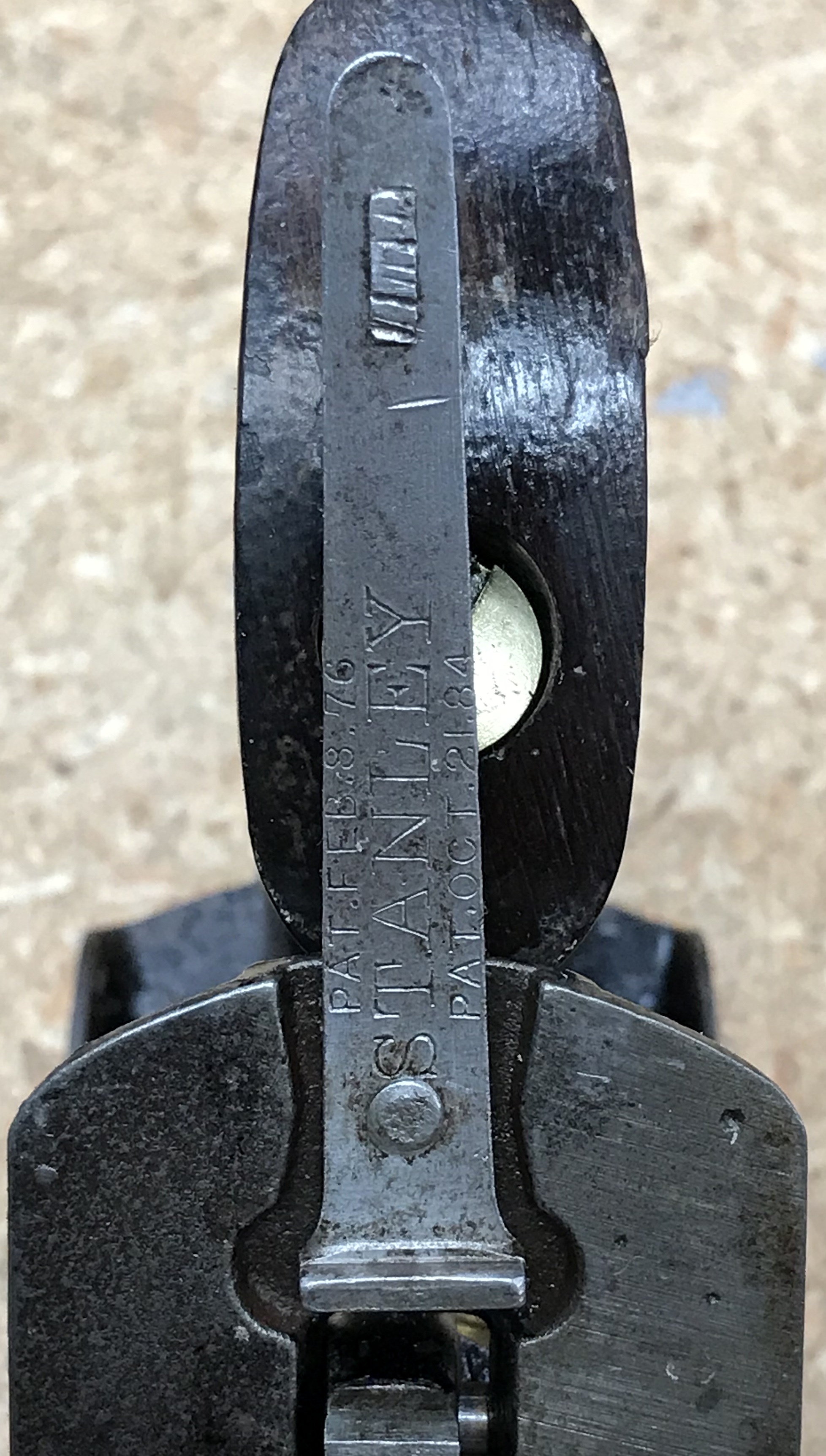 Patent date stamped on lever
