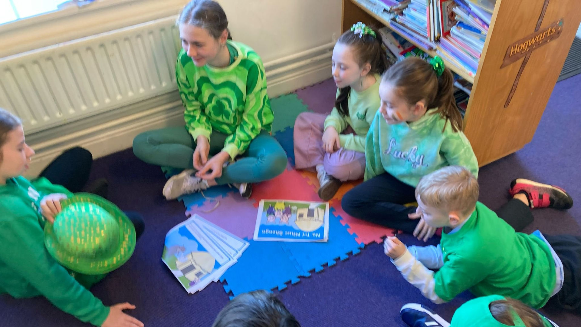 Pupils dressed up for St Patrick's Day circle storybook