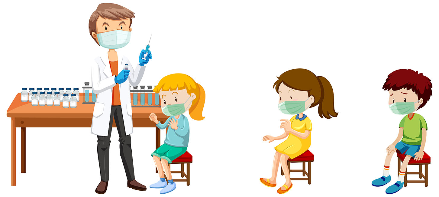 Doctor vaccinating children