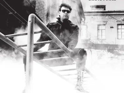 Man, Shades, Sunglasses, Hair, Blonde, 2000s. Music, Musician, Rockstar, Rock, Indie Rock, Bar, Hard Rock, Outfit, Biker, Jumpsuit, Shoes, Stairs, Picture, Sepia, Filter, Song, Single, Album, Cover, Art