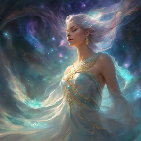 Album, Cover, Art, AI, Dreamy, Wavy, Blue, Euphoria, Ecstasy, Woman, EDM, Song, EP, Collection, Galaxy