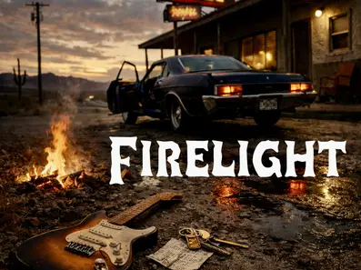 Firelight, Fire, Light, Car, AI, Album, Cover, Art, Skies, Yellow, Orange, Country, Rock, Song, Single