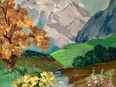 Album, Cover, Art, Green, Sketch, Mountains, Sunny, Bright, Indie Rock, Song, Single, Music