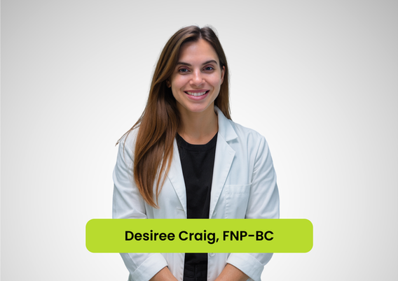 Desiree, a Family Nurse Practitioner, smiling warmly in a professional clinical setting at Allure Wellness Center.