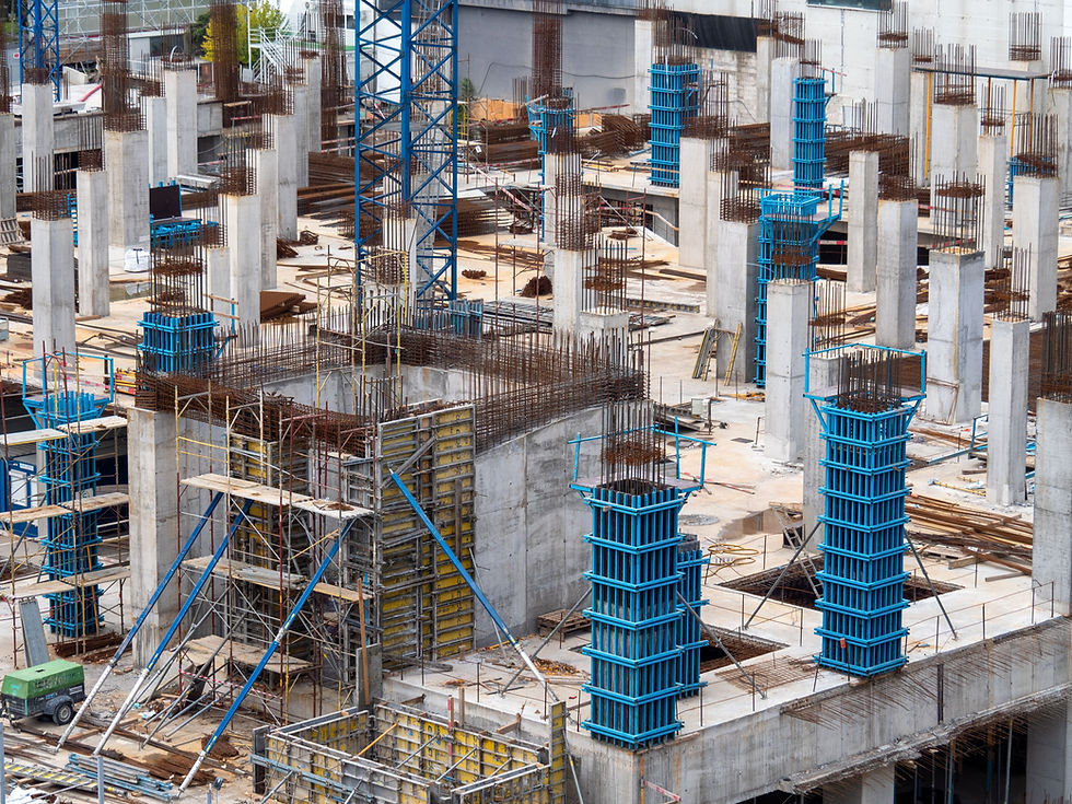 Scaffolding and construction accessories at modern construction site