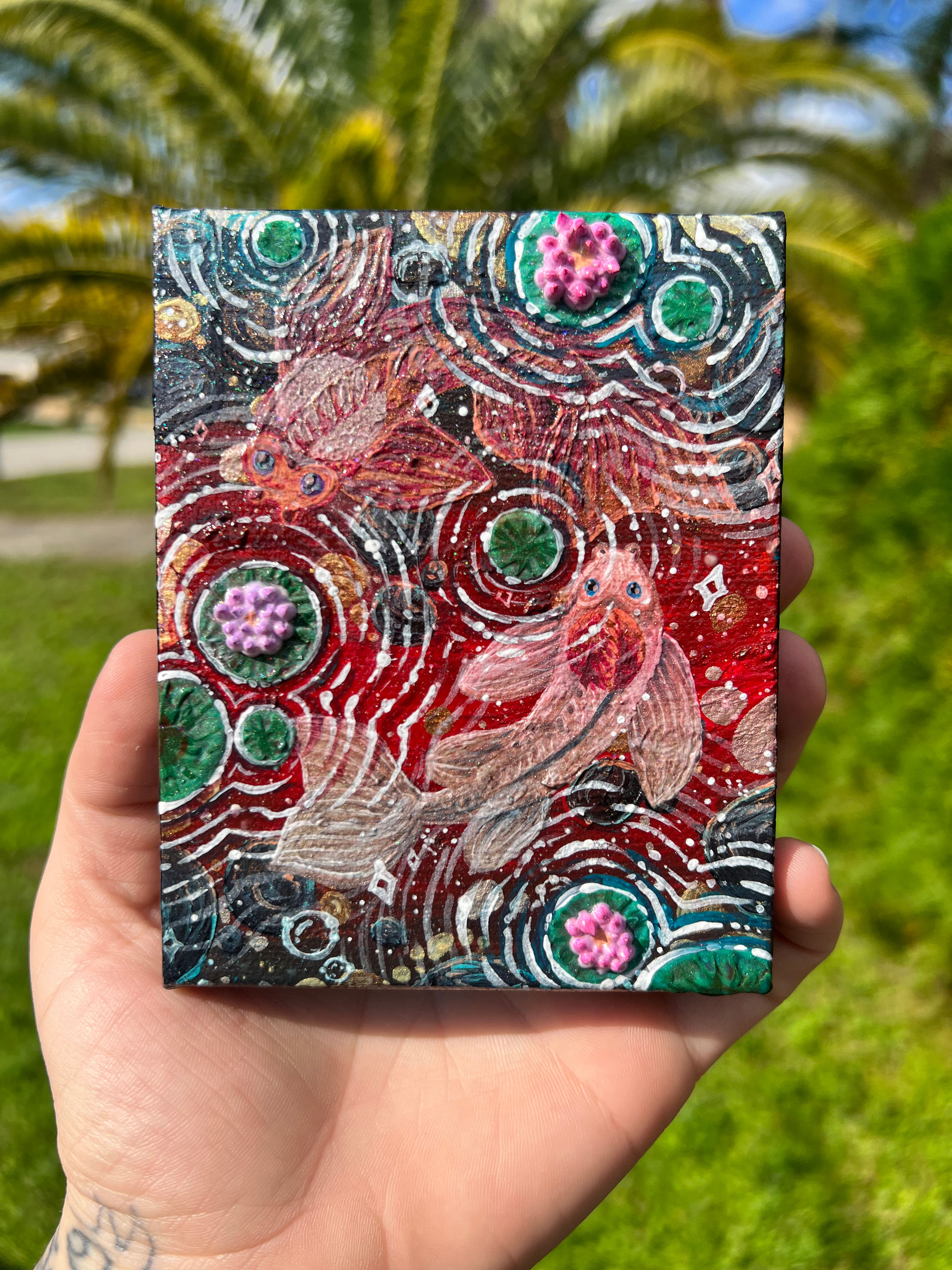 Layered Koi Pond Acrylic Painting