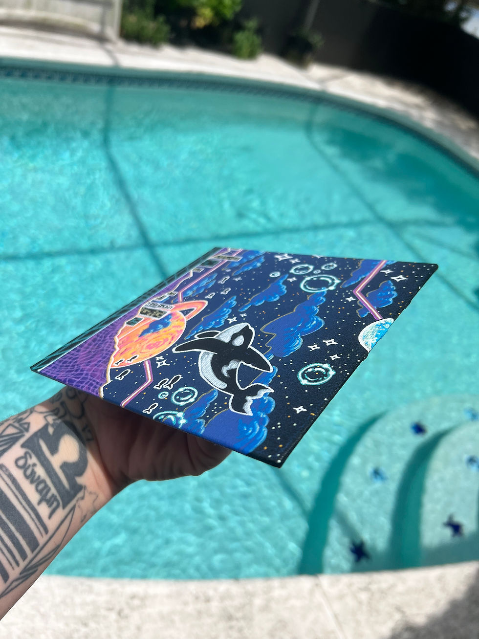 Thumbnail: Vaporwave Orca Galax-Sea Acrylic Paint Markers on Canvas Panel