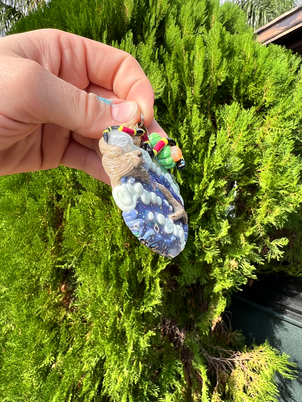 Thumbnail: Desert/Galaxy Beach w/ Coral Snake Painted Polymer Clay Sculpted Necklace