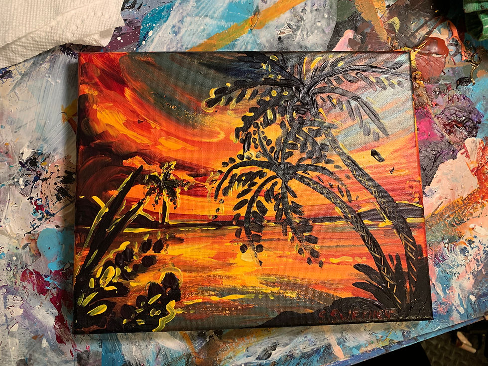 Thumbnail: Metallic Sunset Palm Trees Acrylic Painting