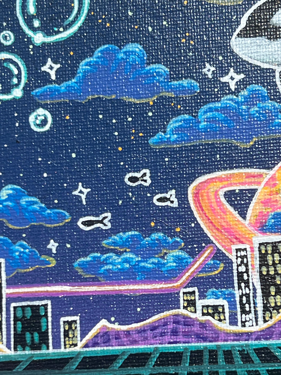 Thumbnail: Vaporwave Orca Galax-Sea Acrylic Paint Markers on Canvas Panel