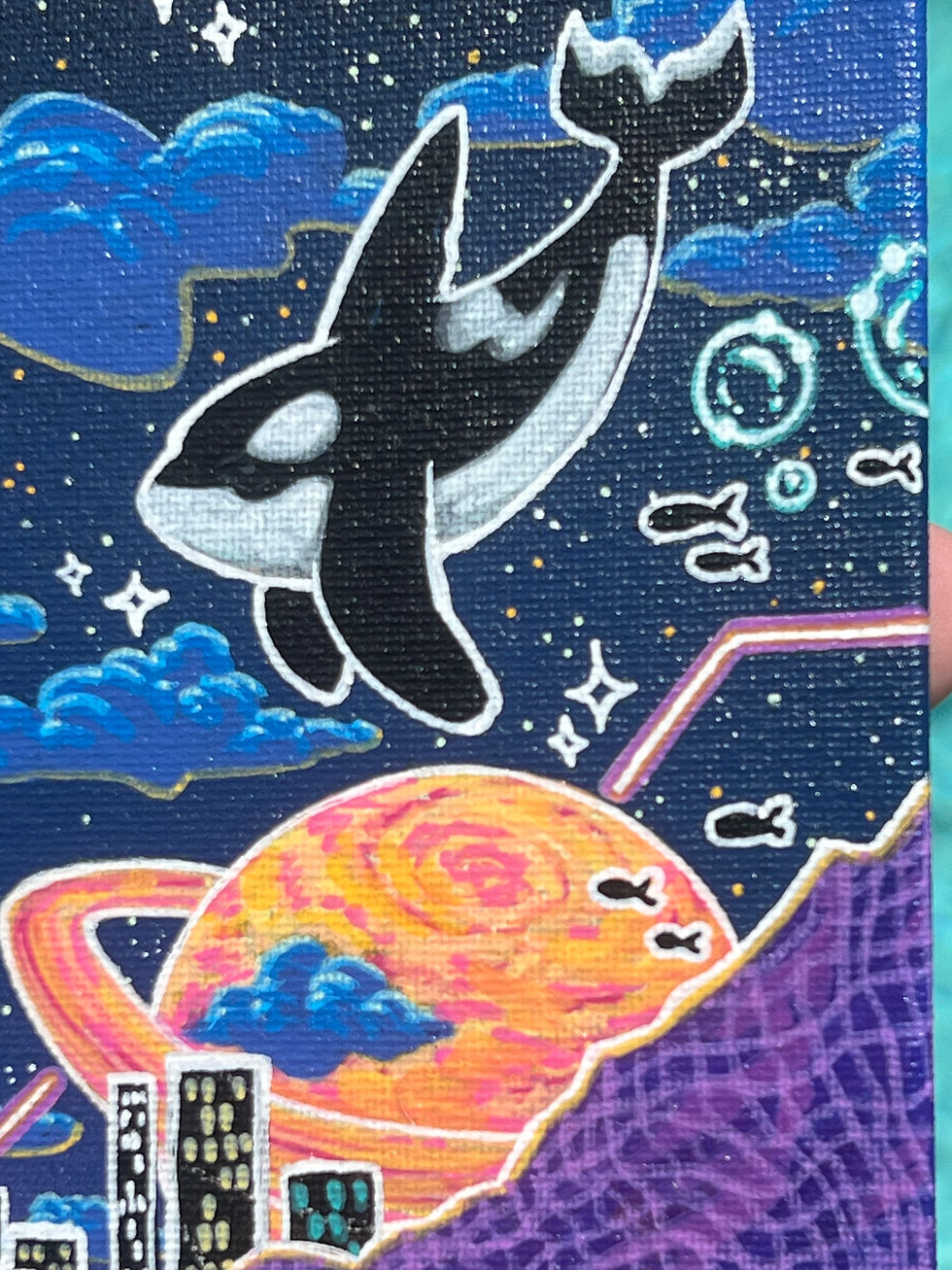 Thumbnail: Vaporwave Orca Galax-Sea Acrylic Paint Markers on Canvas Panel