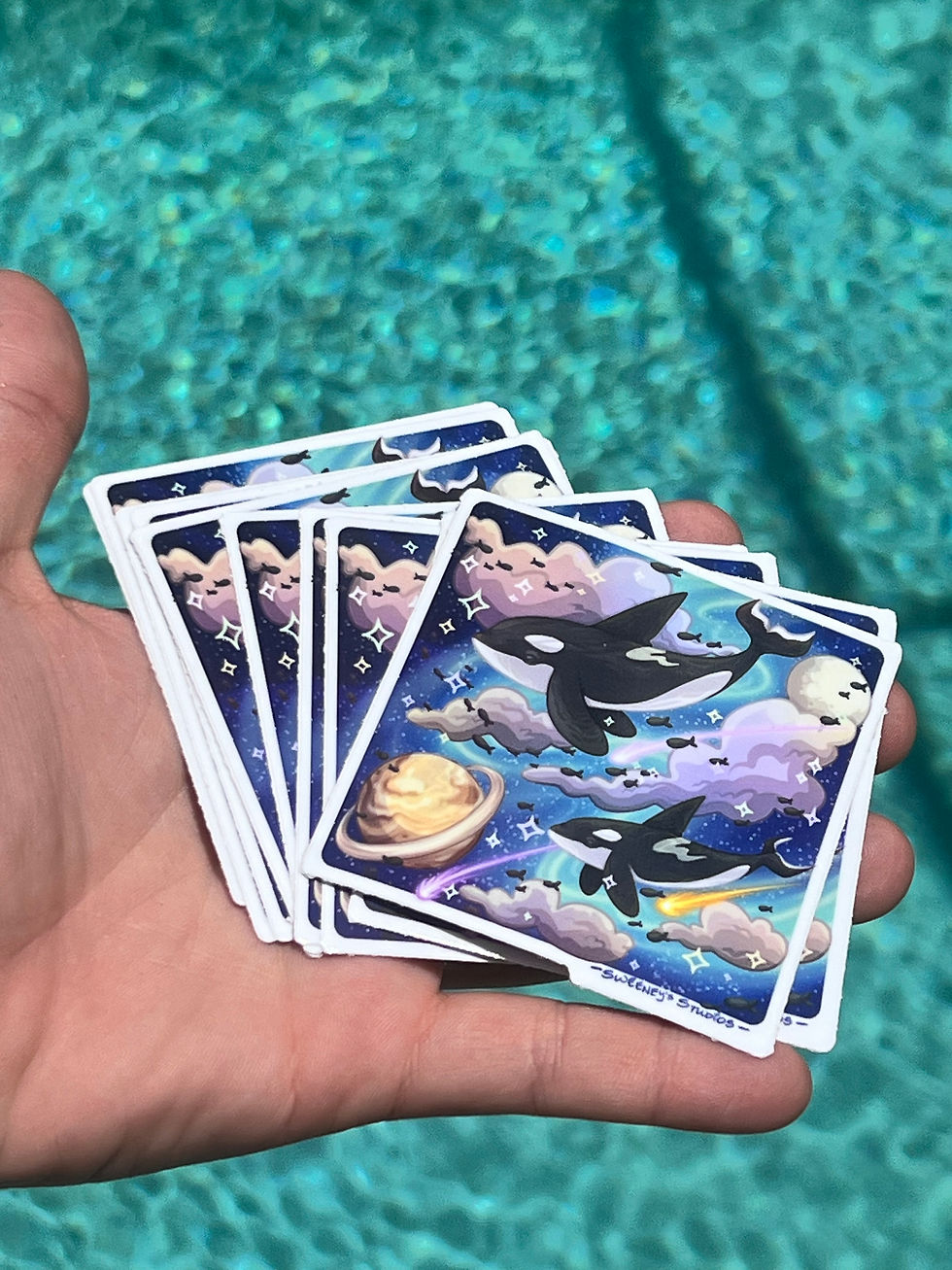 Thumbnail: B Grade 3 inch Orca Galax-Sea Scenery Glossy Vinyl Sticker