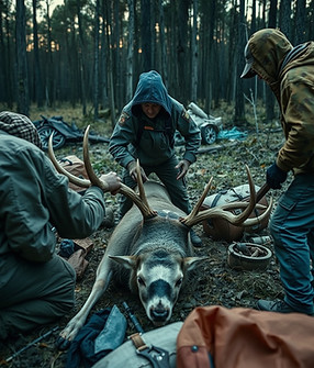Apocalypse survivors processing a deer carcass.jpg