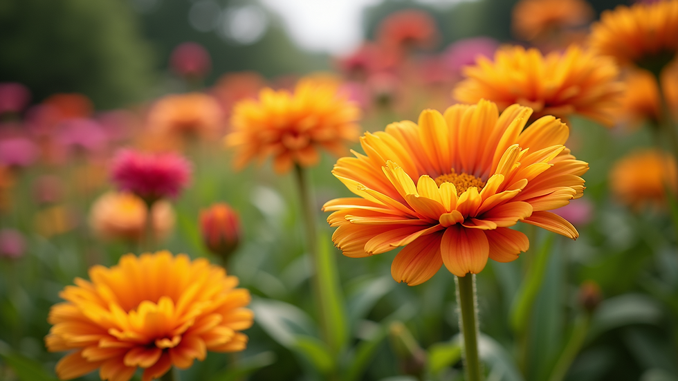 Close-up view of a vibrant flower garden with various colorful blooms