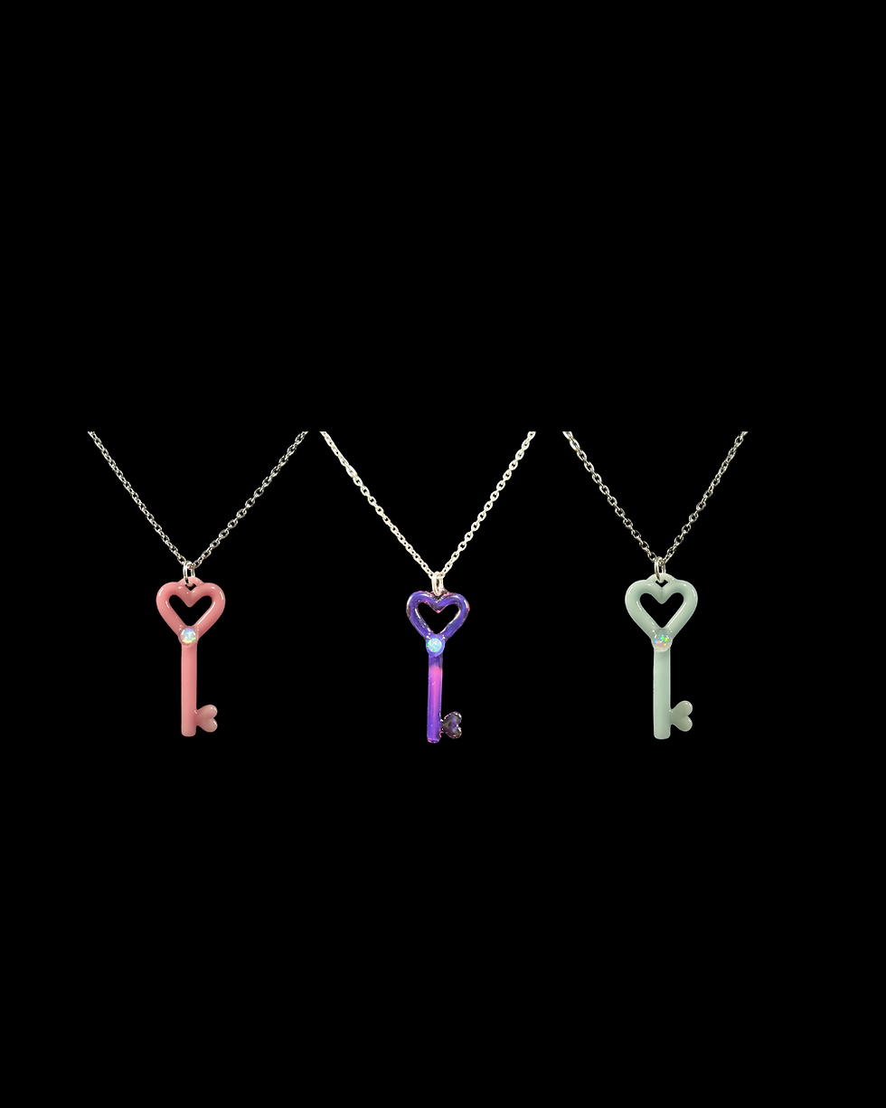 Anthea Glass Heart Skeleton Key Pendant