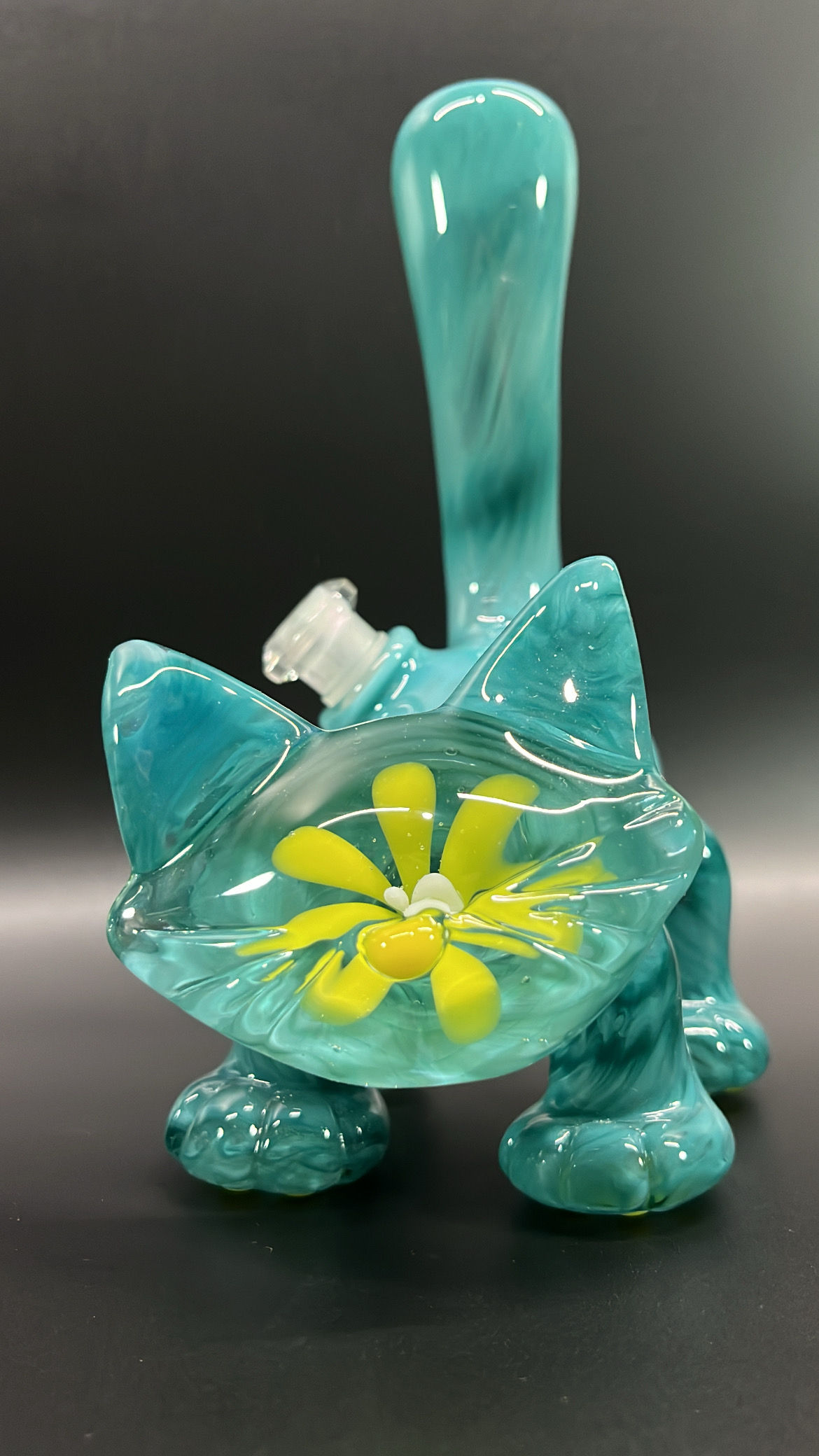 Cici Kitty Glass Cat Rig Flower Aqua Implosion Face