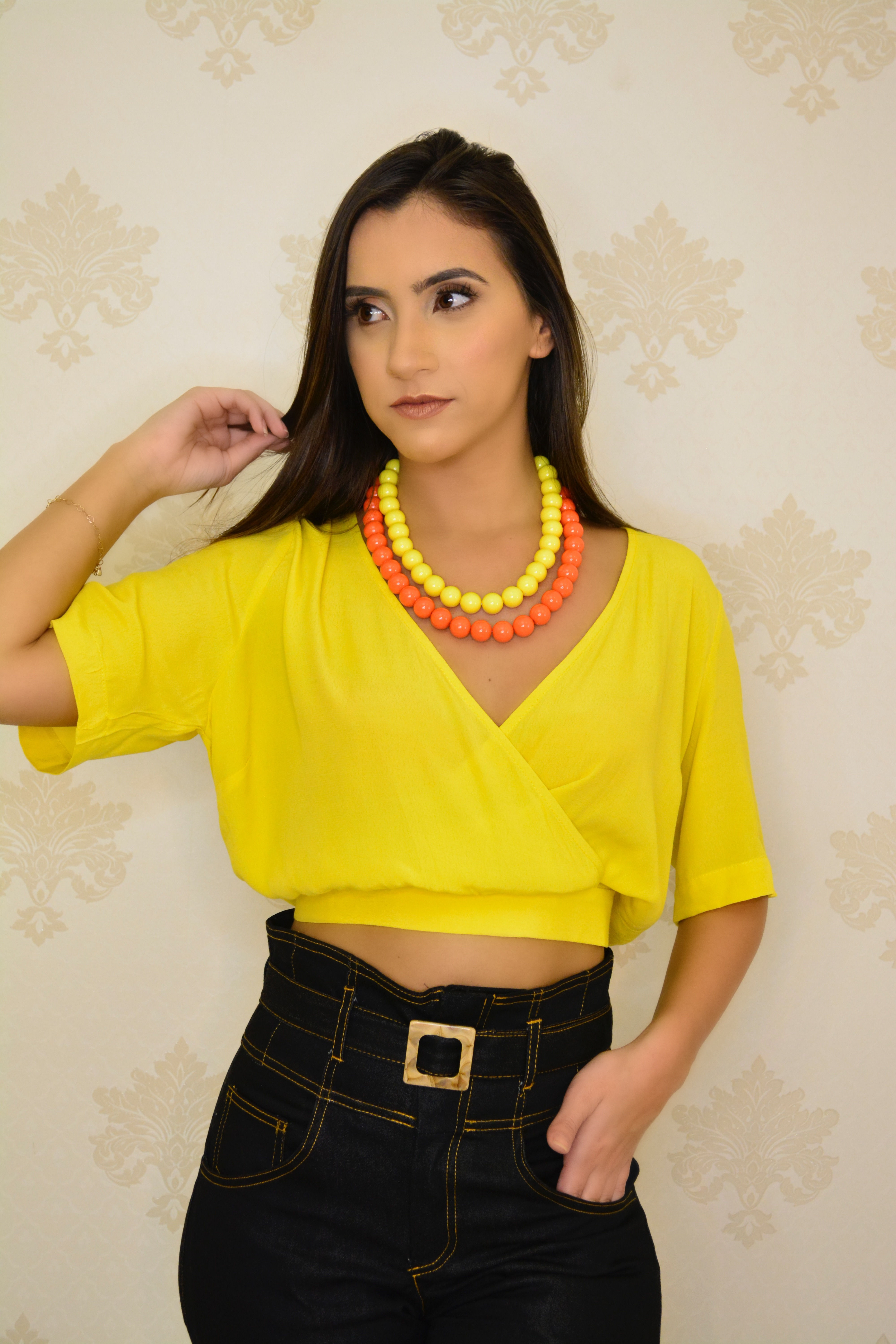 BLUSA M/C CROPED C/ TRANSPASSE