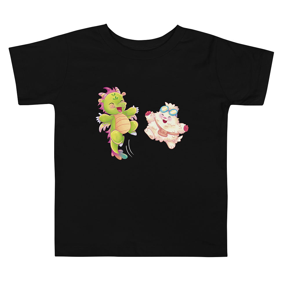 Lickitypop⢠toddler tee in black with Dibs the dragon and Mooch character print on front