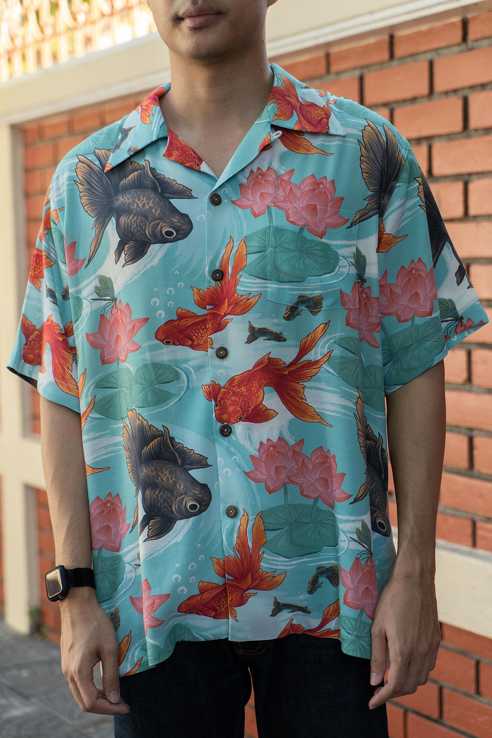 Siamese Goldfish Patterned Aloha Shirt