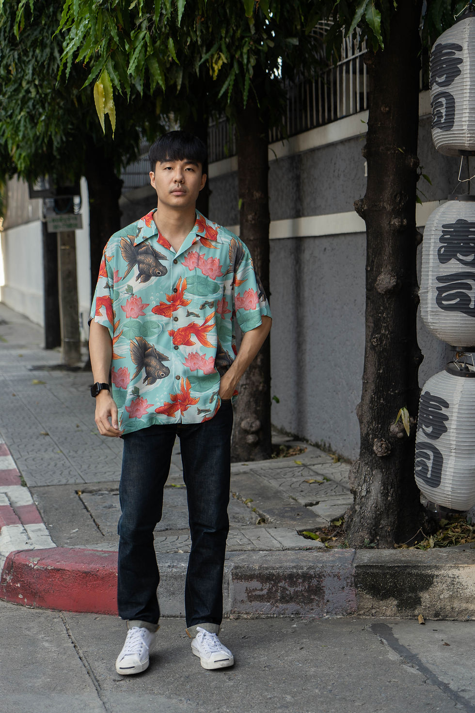 Siamese Goldfish Patterned Aloha Shirt