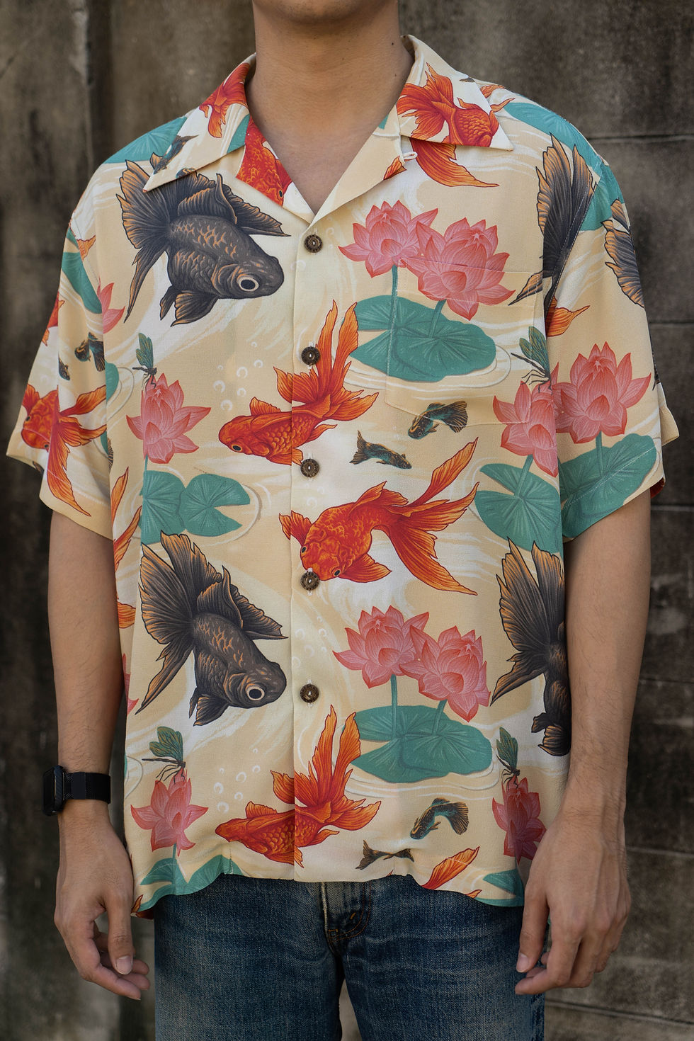 Siamese Goldfish Patterned Aloha Shirt
