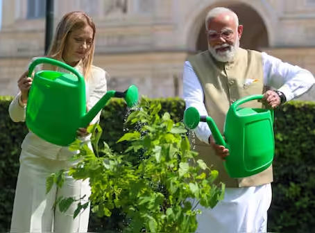 PM Modi and Giorgia Meloni Plant Black Mulberry Sapling in Rome, Marking a New Chapter in India-Italy Relations