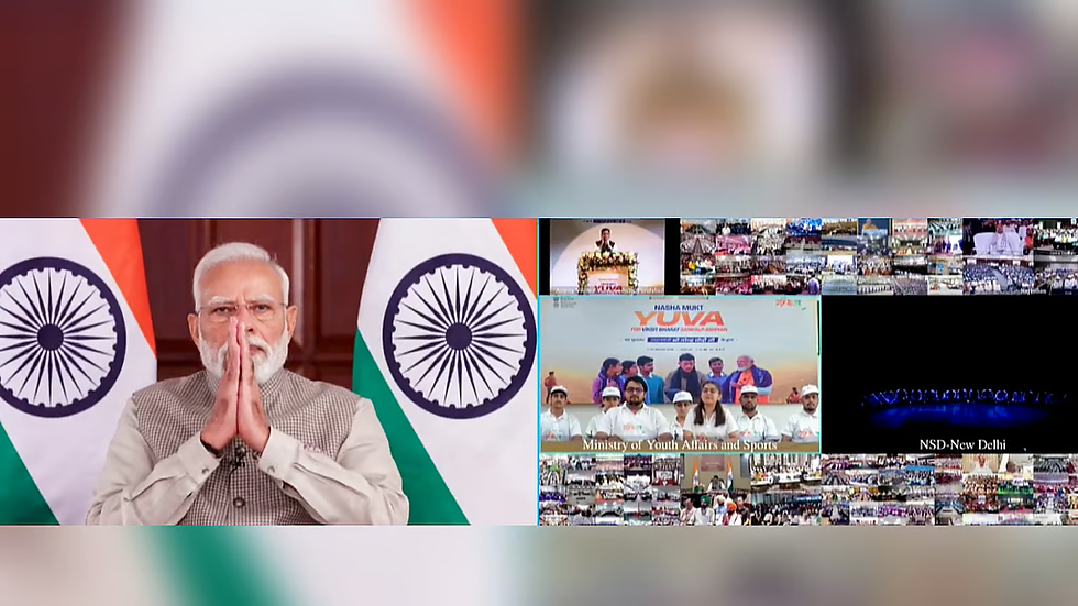 In this screengrab from a video posted on Aug. 2, 2026, Prime Minister Narendra Modi during the virtual launch of Nasha Mukt Yuva for Viksit Bharat Sankalp Abhiyan PTI | The New Indian Express