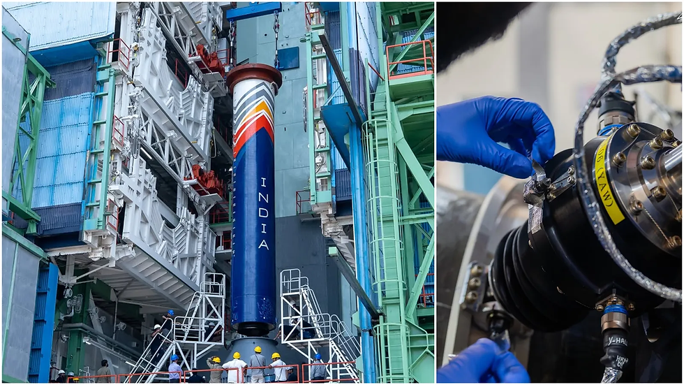 India’s first private orbital rocket, Vikram-1, stands fully stacked at Sriharikota; components being assembled for the upcoming 'Mission Aagaman' test flight. (Credit:Instagram/@skyrootaerospace) | The Indian Express