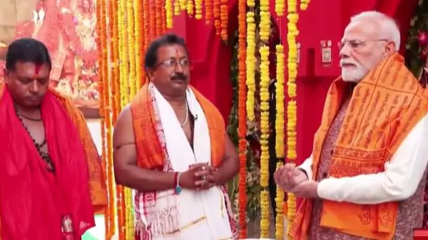 PM Modi inaugurates development work at Mata Tripura Sundari Temple complex (Screengrab/DD News) | LiveMint