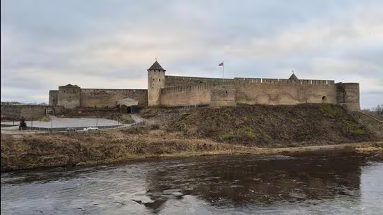 The 15th-century Ivangorod Fortress in Russia sits on the eastern bank of the Narva River and is 210 km from the Estonian capital Tallinn. (Photo/Rahul Singh) | Hindustan Times