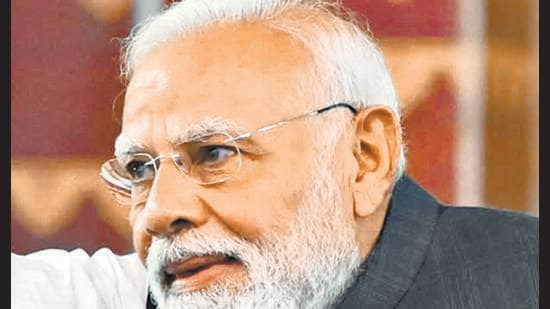 Prime Minister Narendra Modi addresses a gathering during the launch of various development projects, in Darrang on Sunday. (ANI) | Hindustan Times