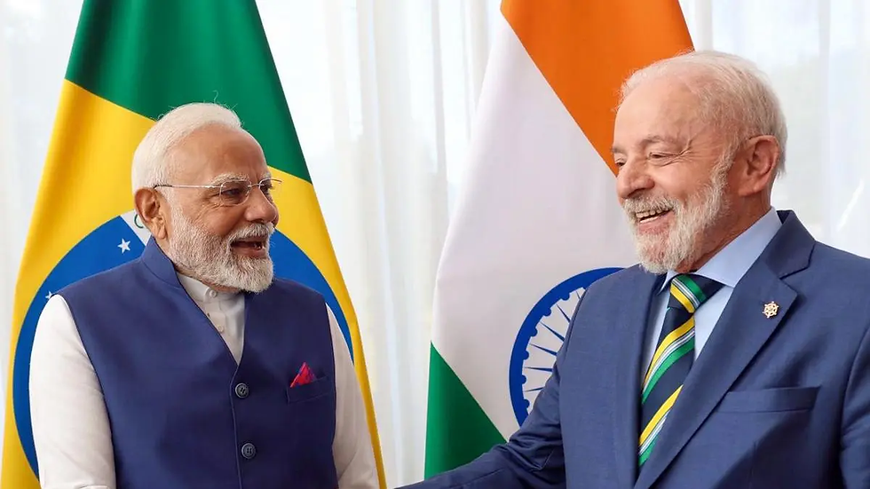 Prime Minister Narendra Modi with Brazilian President Luiz Inácio Lula da Silva (unseen), in Brasilia on Tuesday. | Photo Credit: @narendramodi X | Business Line