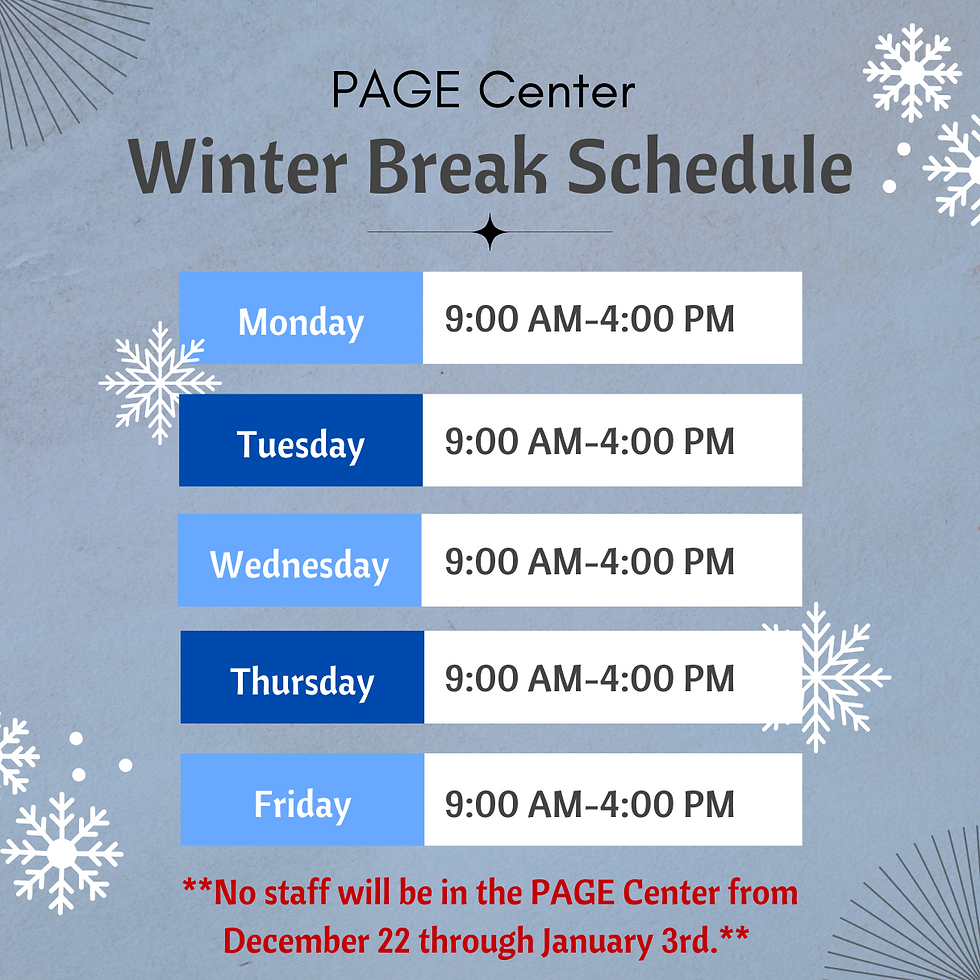 PAGE Winter Break Schedule Post