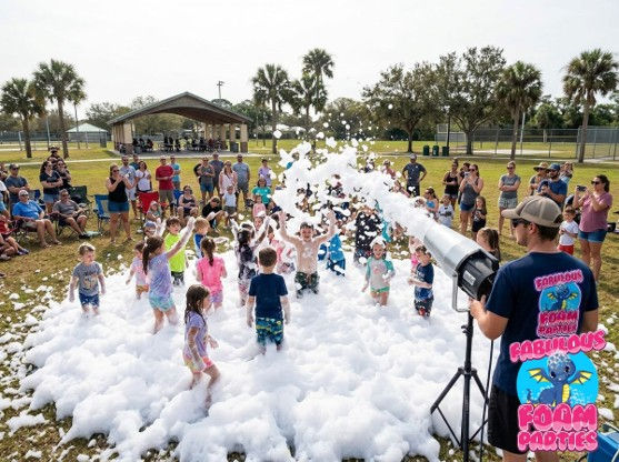 Outdoor foam-party entertainment for a large group