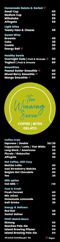 Cafe pricelist - the winning serve
