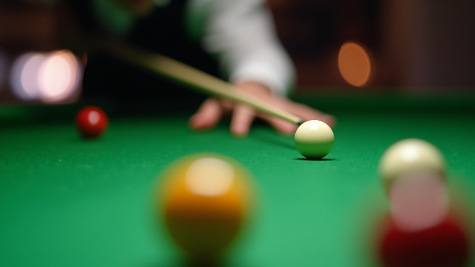 Close-up view of a snooker player’s cue hand and bridge on the table