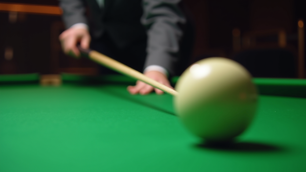 Close-up view of a snooker cue striking the cue ball during a lesson