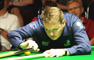Shaun murphy aiming a snooker rest shot