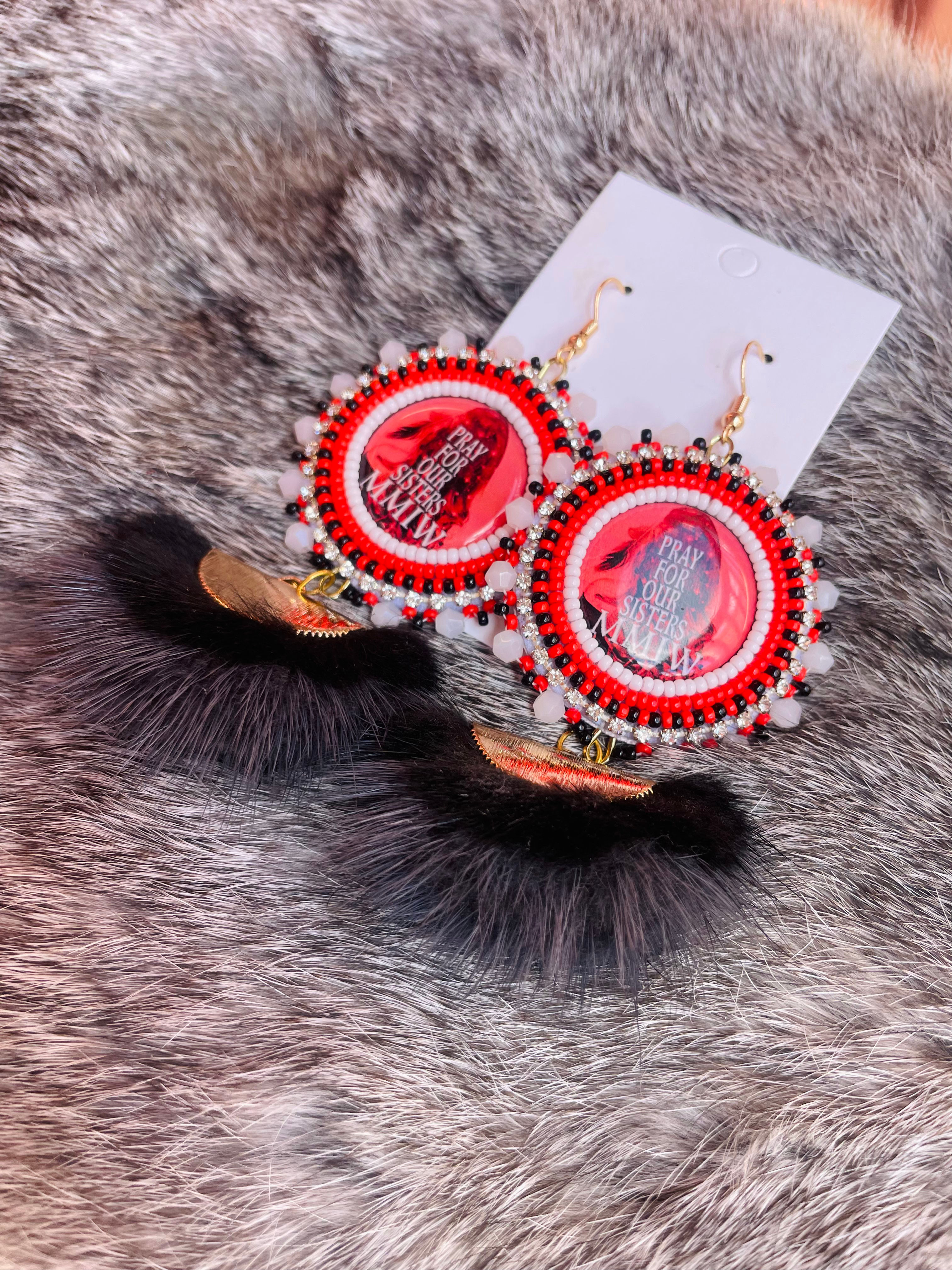 MMIW: “Pray For Our Sisters” Cab Earrings w Mink Drops