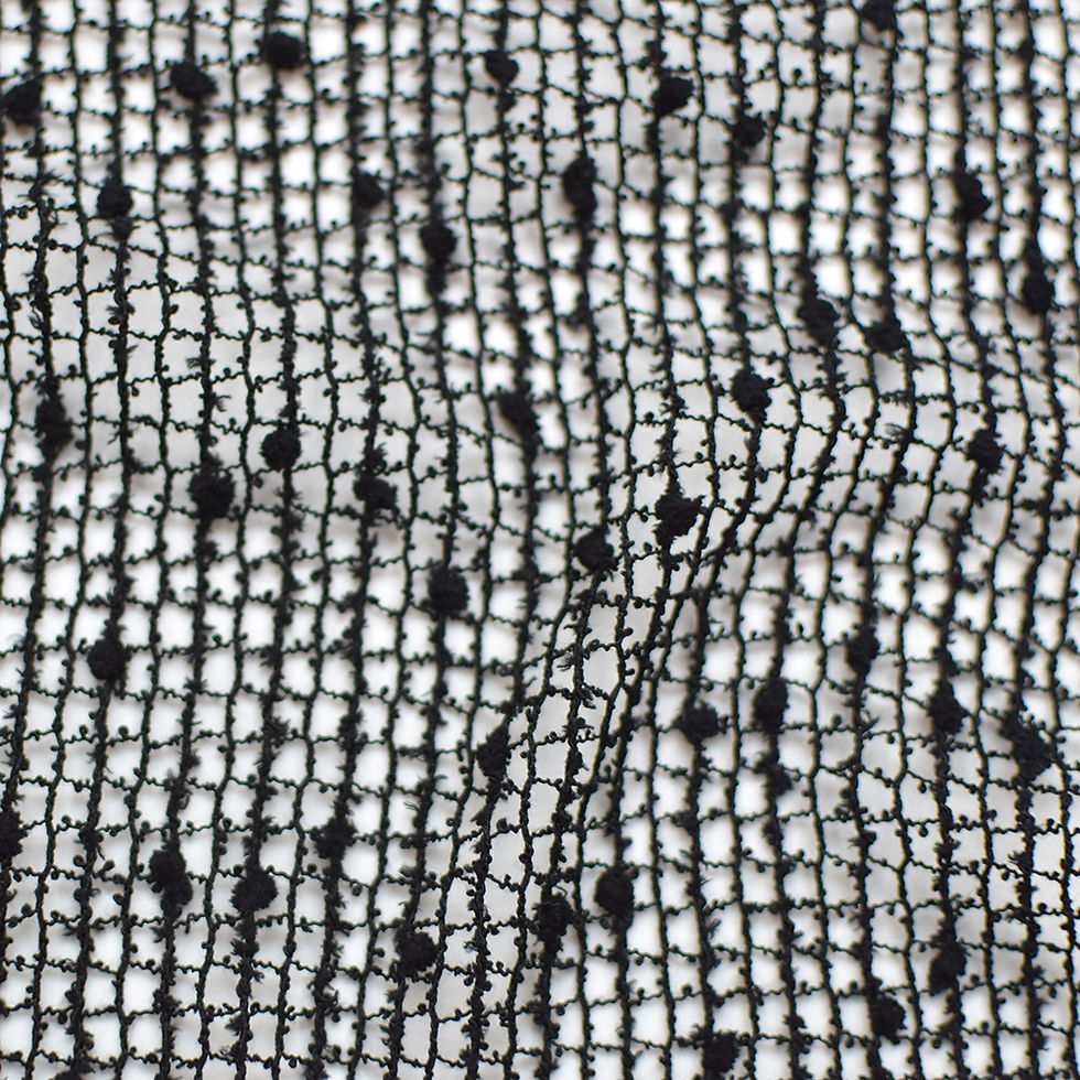 The front side of the black crochet fabric