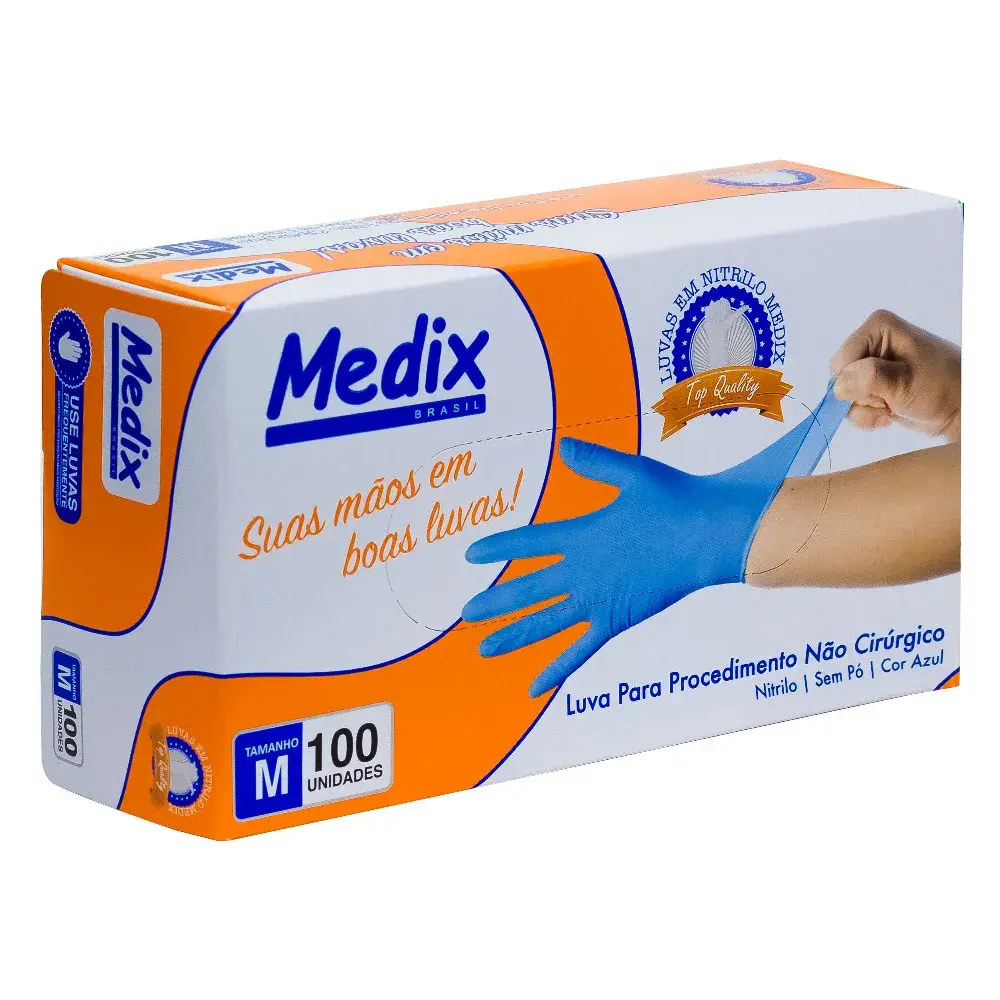 LUVA NITRILICA S PO AZUL TAM M 100UN 12031 - MEDIX