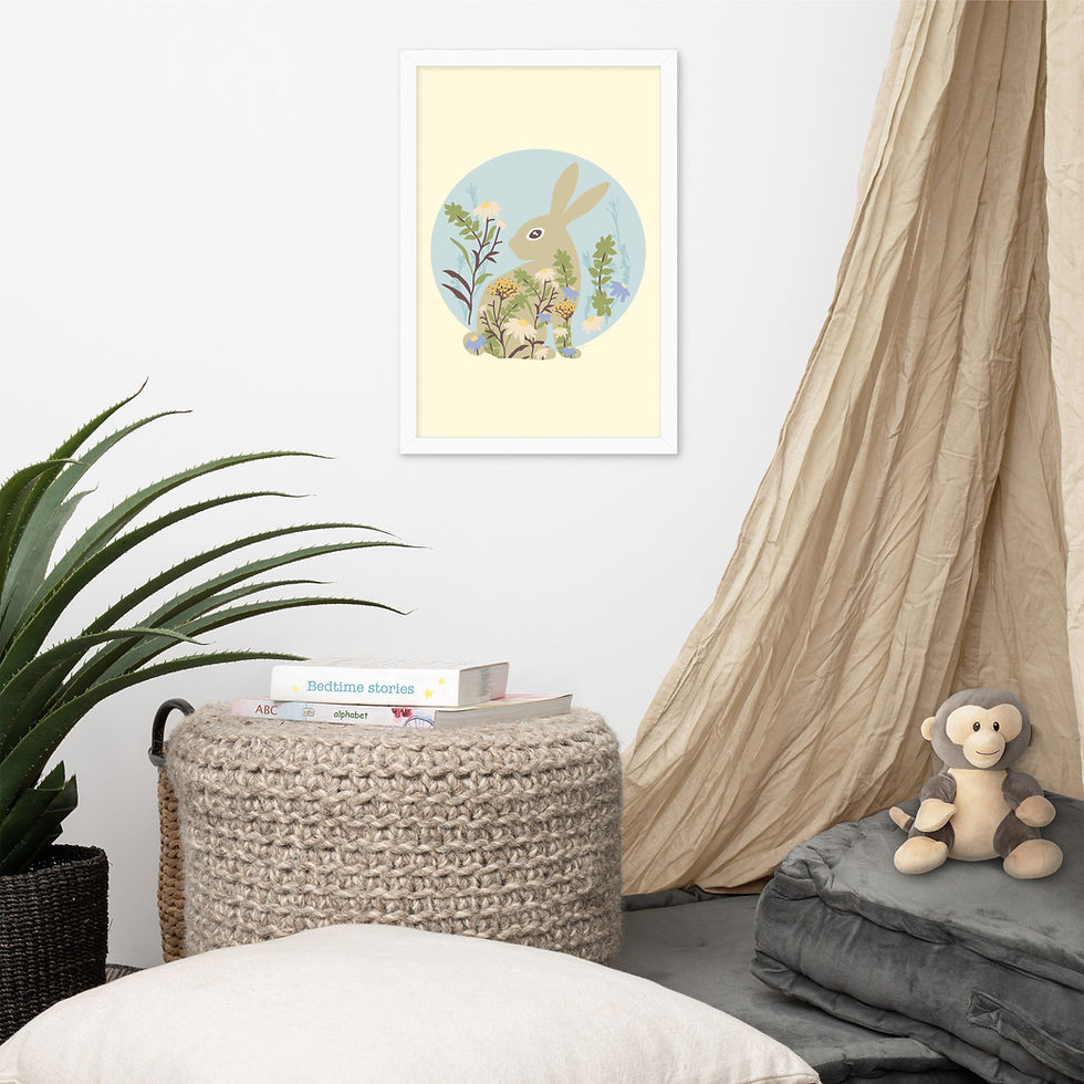 Thumbnail: Framed Floral Moon Rabbit (B) in Light Blue