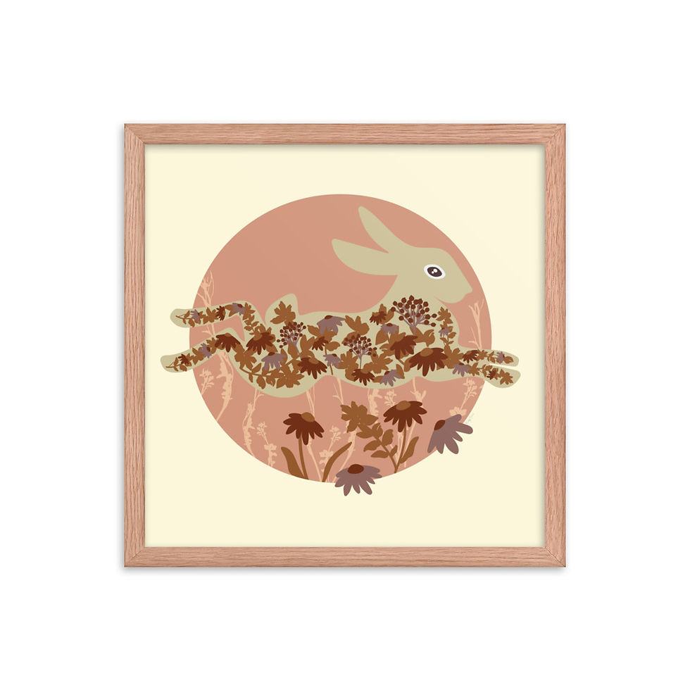 Thumbnail: Framed Floral Moon Rabbit (D) in Blush