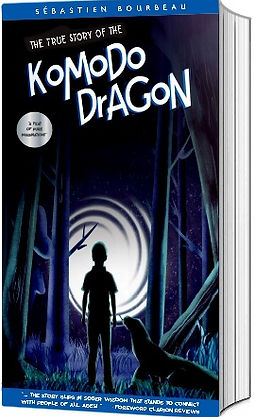 A boy and his friend a komodo dragon stepping into a time machine vortex fiction by young author Sébastien Bourbeau