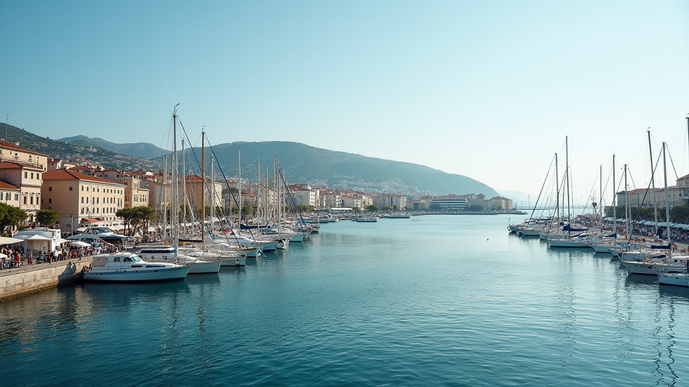 Vue de la rade de Toulon avec des bateaux et la ville en arrière-plan