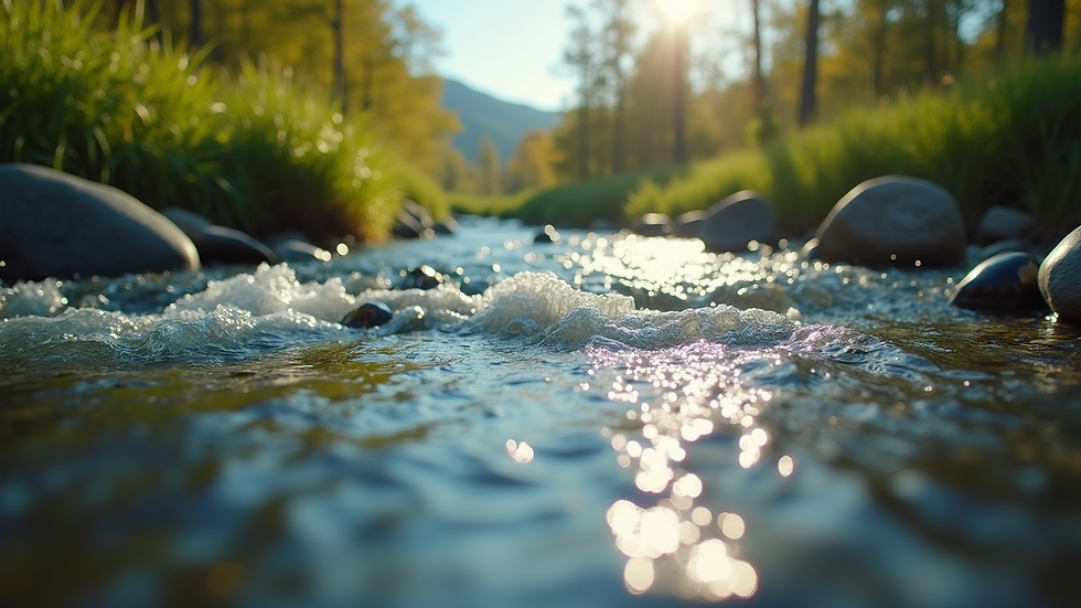 Close-up view of a serene natural landscape with a flowing river