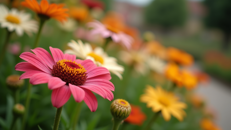 Close-up view of a vibrant garden with blooming flowers