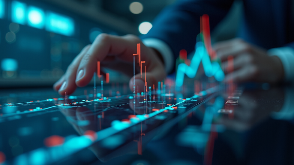 Close-up view of a futuristic digital interface displaying financial data