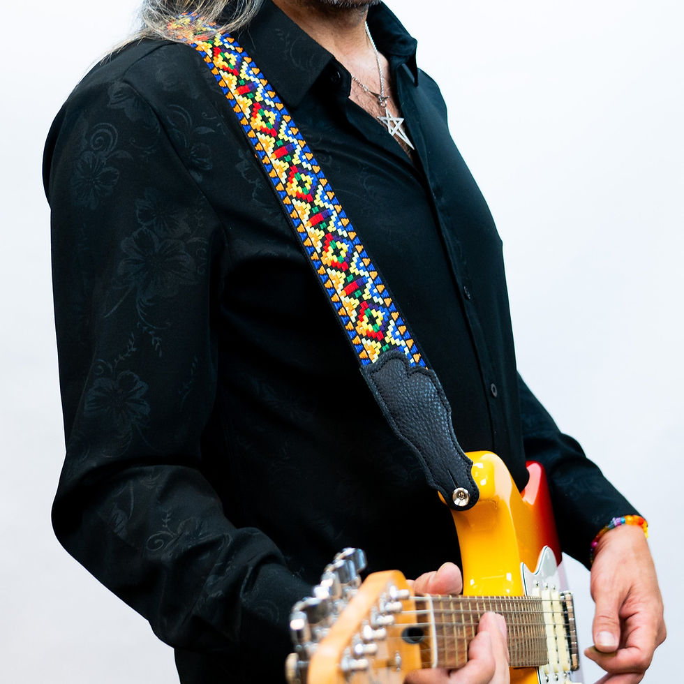 תמונה ממוזערת: Franklin Retro Folk Weave Woven Jacquard Guitar Strap with Leather Ends